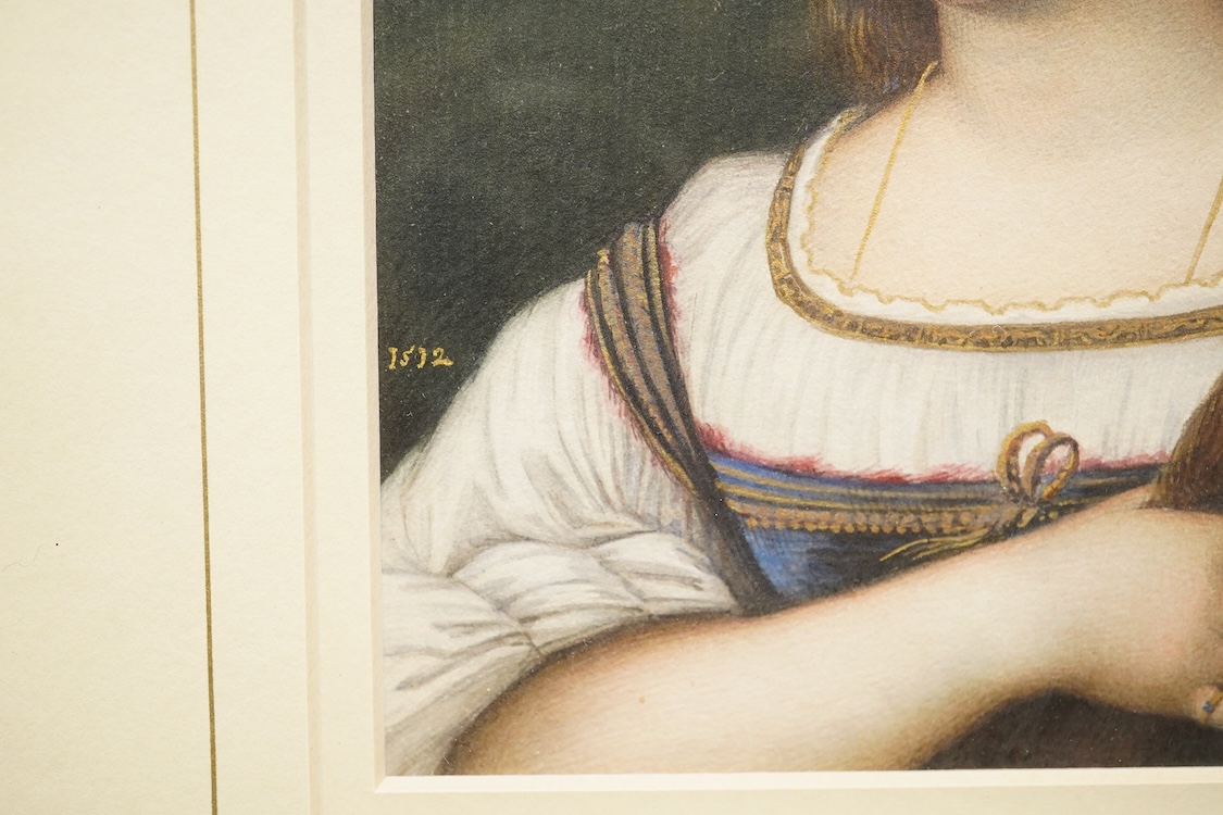 After Sebastiano del Piombo (Italian, c.1485-1547), 'Portrait of a woman', 19th century, after the 1512 original, watercolour and gouache, 15 x 12cm